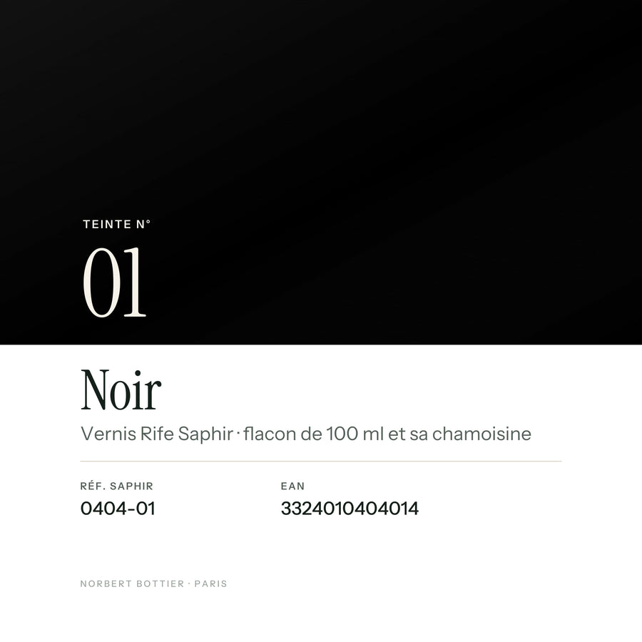 Teinte Noir n° 01 de la Vernis Rife Saphir, réf. 0404-01, EAN 3324010404014